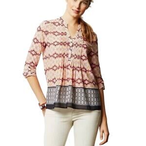 Anthropologie HD In Paris Womens Kaveri Henley Top Pintucked Peasant Blouse US 6